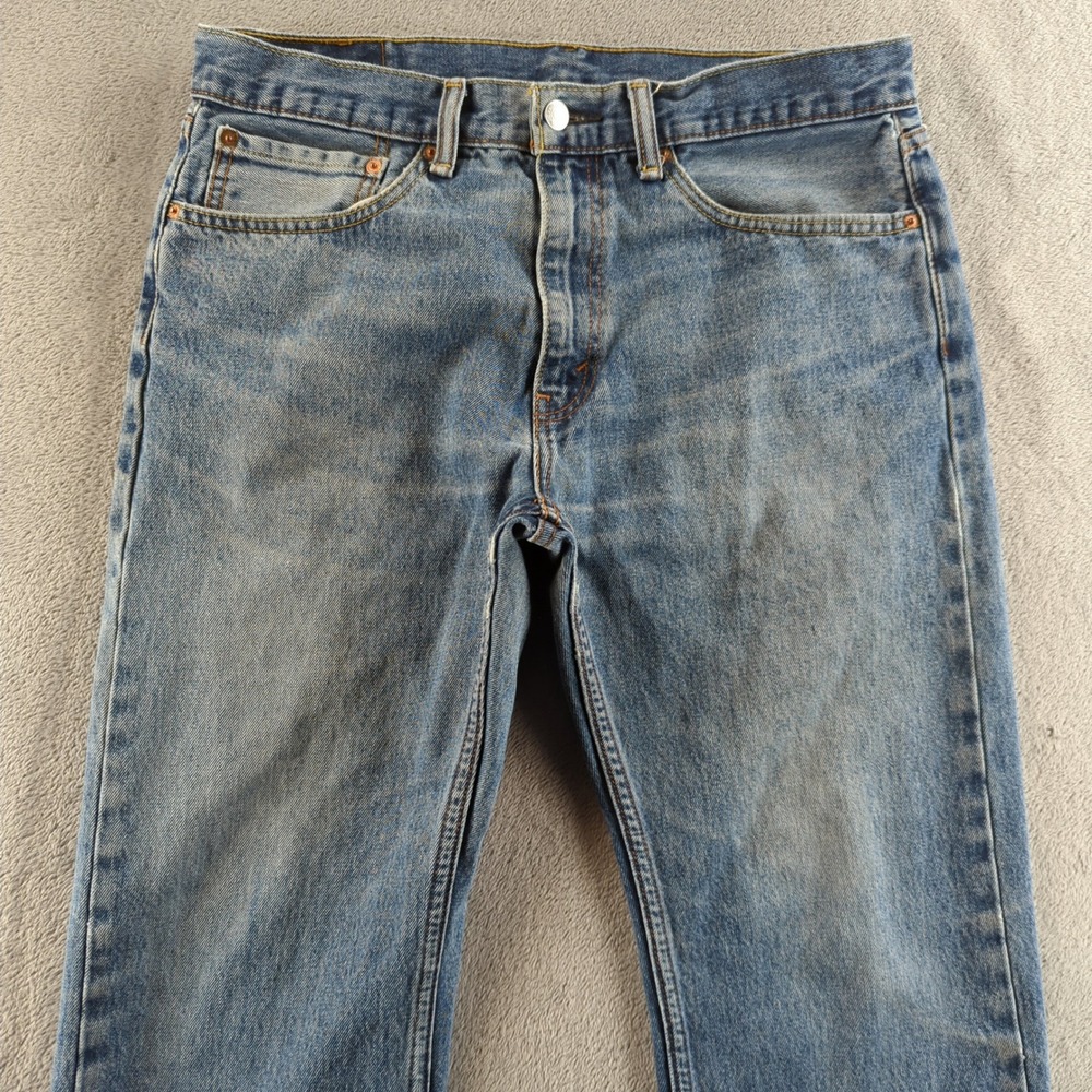 Levis Jeans Mens 34x30 Blue Straight 505 Wallet Faded Whiskers Denim‎ Cotton